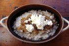 steel cut oats with caramelized onions & ricotta