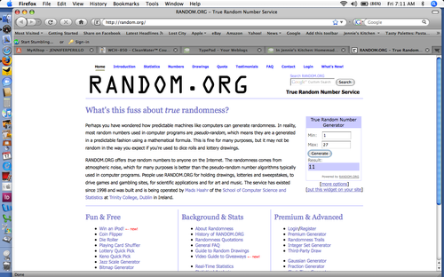 Random.org Cuisinart Giveaway Winner