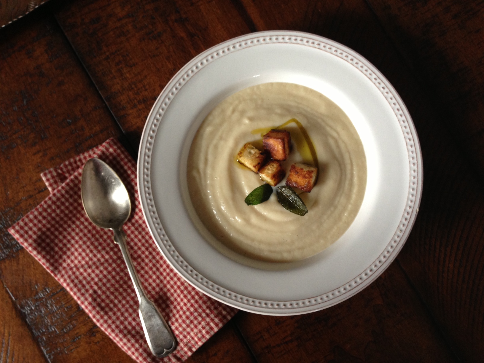 creamy turnip soup with croutons & fried sage — In Jennie's Kitchen