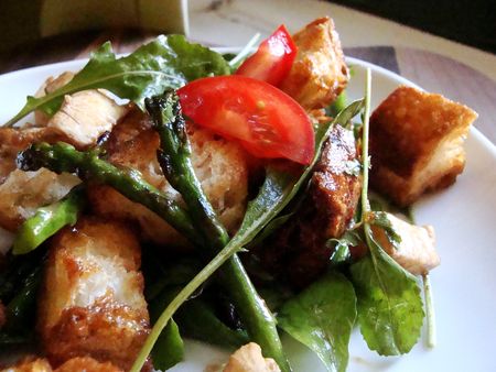 A fresh take on an Italian classic, this Asparagus & Arugula Panzanella is a spring favorite.| In Jennie's Kitchen