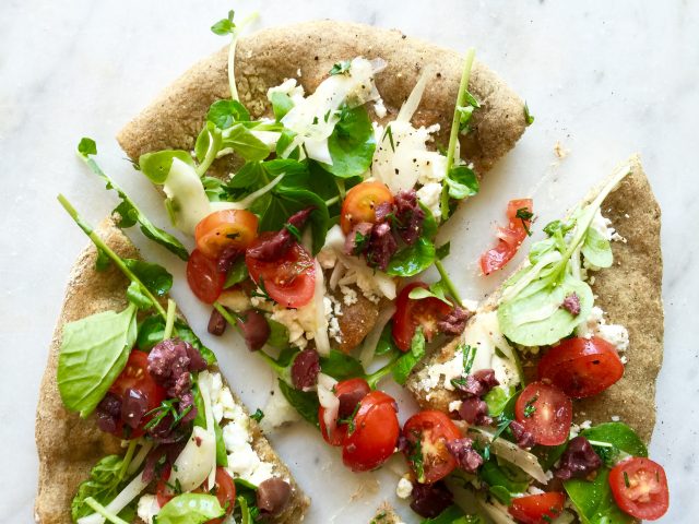 This Mediterranean Pizza is made with a whole grain crust, including spelt and buckwheat flours. It's a new lunch time favorite of mine.