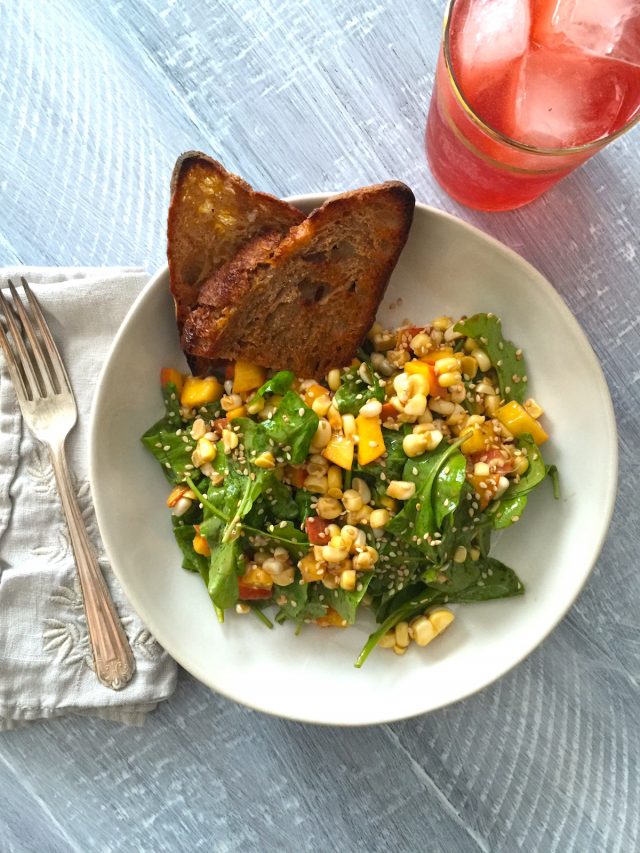 Arugula, Peach & Fresh Corn Salad | In Jennie's Kitchen