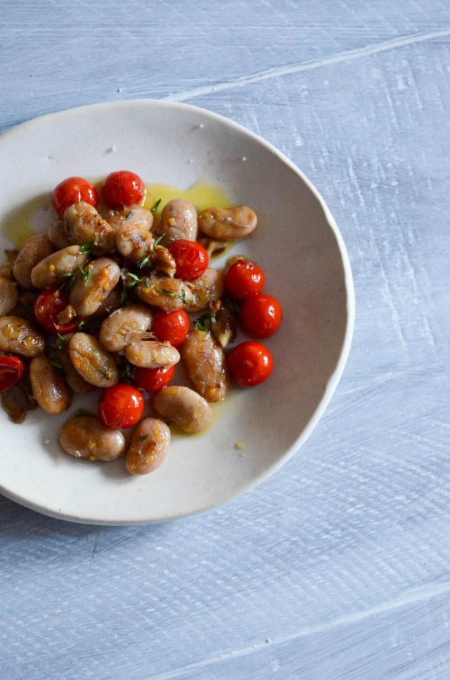 Blistered Butter Beans with Garlic, Tomatoes & Thyme | Recipe at In Jennie's Kitchen