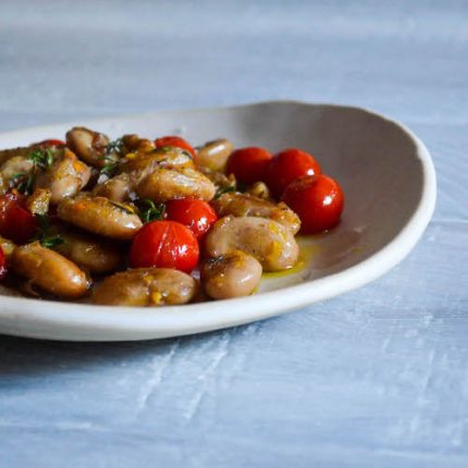 Blistered Butter Beans with Garlic, Tomatoes & Thyme | Recipe at In Jennie's Kitchen