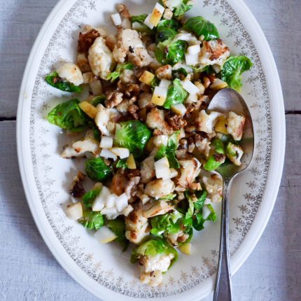 Pan Seared Cauliflower Brussels Sprouts Salad | In Jennie's Kitchen