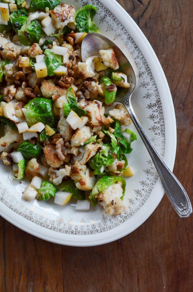 Pan-Seared Cauliflower Brussels Sprouts Salad | In Jennie's Kitchen