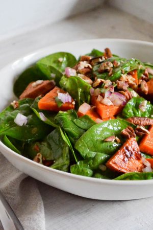 Roasted Sweet Potato, Spinach & Pecan Salad | In Jennie's Kitchen