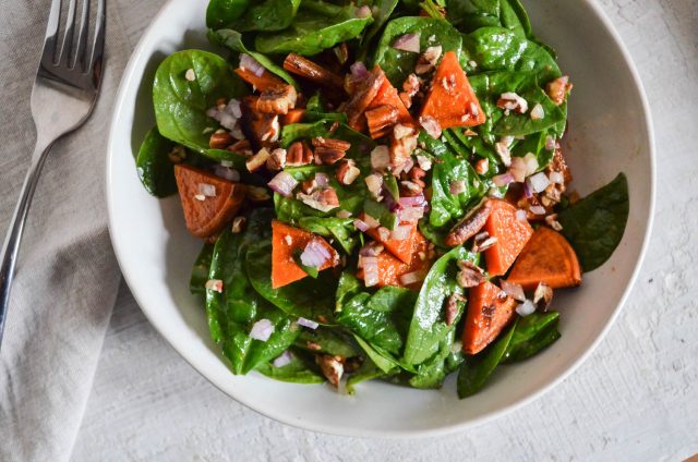 Roasted Sweet Potato, Spinach & Pecan Salad | In Jennie's Kitchen