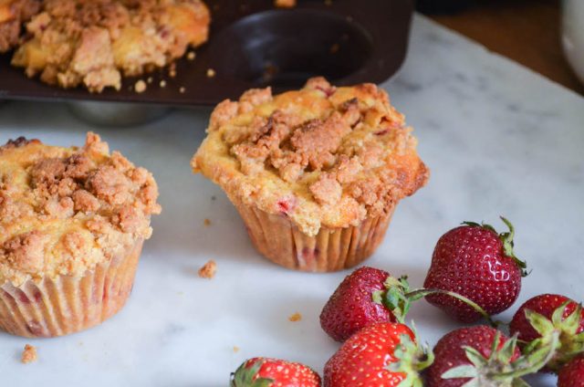Strawberry Ginger Crumb Muffins | In Jennie's Kitchen