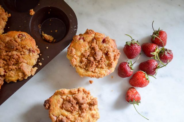 Strawberry Ginger Crumb Muffins | In Jennie's Kitchen