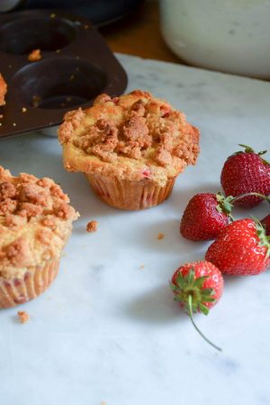 Strawberry Ginger Crumb Muffins | In Jennie's Kitchen