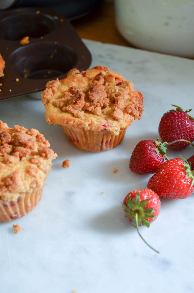 Strawberry Ginger Crumb Muffins | In Jennie's Kitchen
