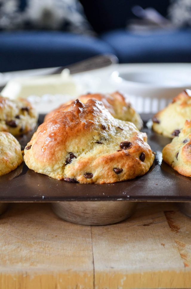 Chocolate Chip Pancake Muffins Recipe | In Jennie's Kitchen